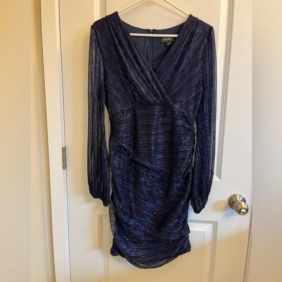 msk metallic dress MSK Plus Size V-Neck Metallic-Threaded Smocked-Waist Dress